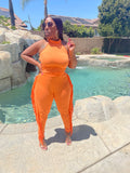Porscha Fringe Pants Set (Orange)