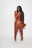 Fitted Mini Brown Leather Dress