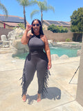 Porscha Fringe Pants Set (Black)